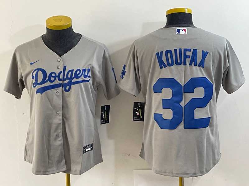Womens Los Angeles Dodgers #32 Sandy Koufax Grey Cool Base Stitched Jersey->mlb womens jerseys->MLB Jersey